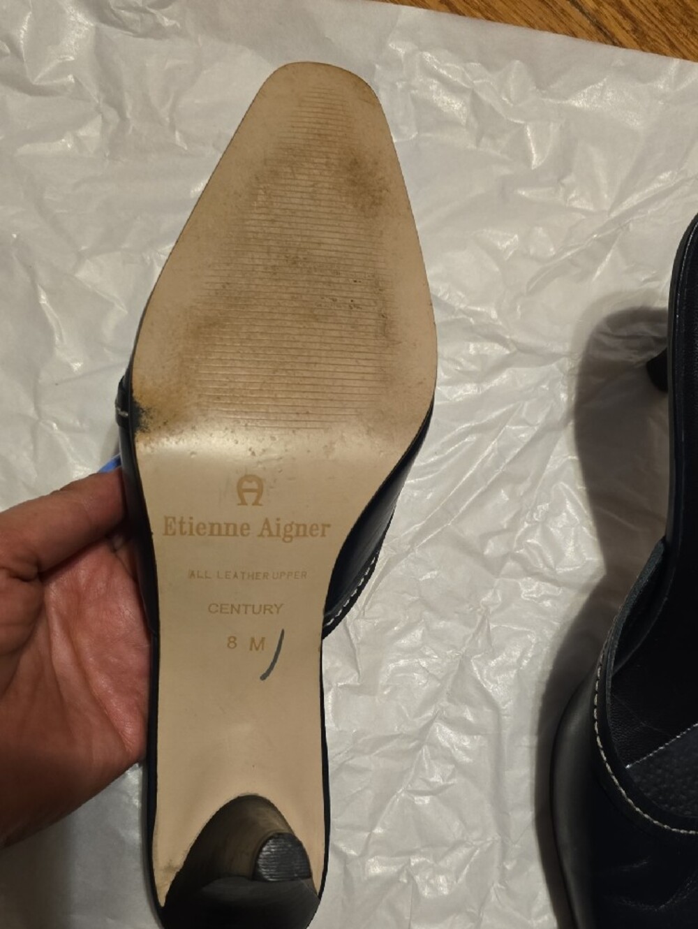 Etienne Aigner Navy Leather Slip-On Mules Sz 8 - Picture 3 of 6